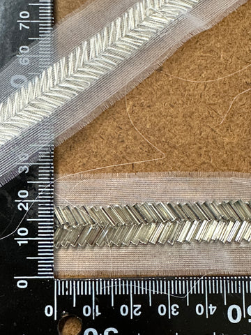 ONLY PIECE: Vintage? Modern? Glass? Silver Beaded Trim on Nylon 10mm x 1.8m