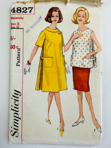 MATERNITY ONE-PIECE DRESS, TOP & SKIRT: Simplicity Size 12 Bust 32 1963 Uncut FF *4827
