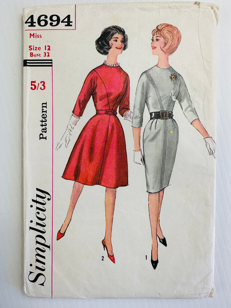 ONE-PIECE DRESS w/ TWO SKIRTS: Simplicity Size 12 Bust 32 Unused 1962 *4694