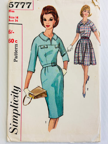 ONE-PIECE DRESS w/ TWO SKIRTS: Simplicity Size 14 Bust 34 Unused FF 1964 *5777