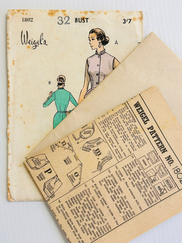 RARE SLIMLINE DRESS w/ COLLAR: Weigel's Size 32 Bust Unused FF c.1950s *1802