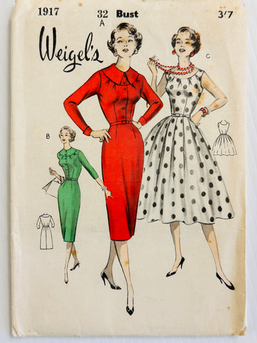 RARE SLIMLINE or FLARE DRESS: Weigel's Size 32 Bust Unused FF c.1950s *1917