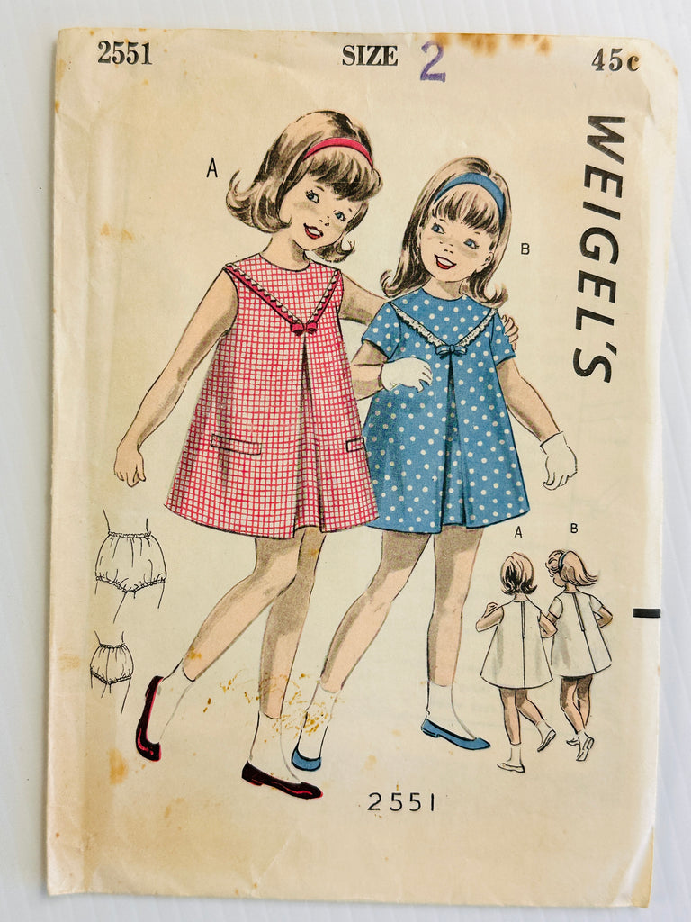 DRESS w/ FRONT PLEAT & BRIEFS: Weigel's Size 2 Toddler Unused FF c.1960s *2551