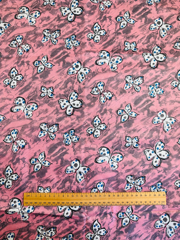 1m LEFT: Vintage Fabric 1940s 1950s Dress Cotton w/ Butterflies on Dusky Pink