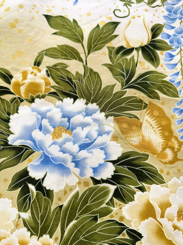 LAST PANEL Modern Fabric 2013 Kona Bay Garden of Dreams Oriental Floral Cotton Quilt Panel Blue Border 112cm x 58cm