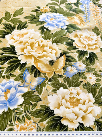 LAST PANEL Modern Fabric 2013 Kona Bay Garden of Dreams Oriental Floral Cotton Quilt Panel Blue Border 112cm x 58cm