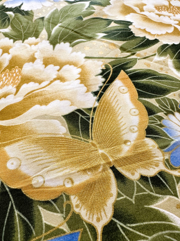 LAST PANEL Modern Fabric 2013 Kona Bay Garden of Dreams Oriental Floral Cotton Quilt Panel Blue Border 112cm x 58cm