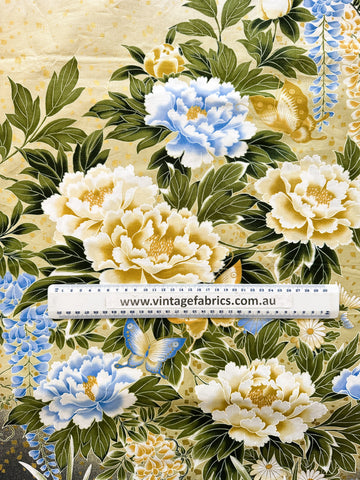 LAST PANEL Modern Fabric 2013 Kona Bay Garden of Dreams Oriental Floral Cotton Quilt Panel Blue Border 112cm x 58cm