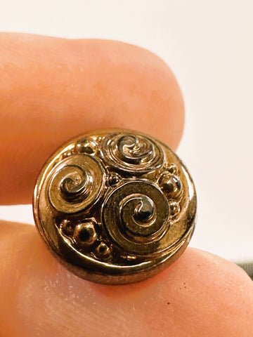 Vintage Buttons 1930s? Czech? Black Glass w/ Brown Bronze Nouveau Style Top Shank 14mm