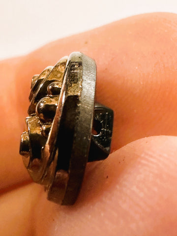 Vintage Buttons 1930s? Czech? Black Glass w/ Brown Bronze Nouveau Style Top Shank 14mm