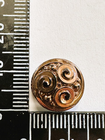 Vintage Buttons 1930s? Czech? Black Glass w/ Brown Bronze Nouveau Style Top Shank 14mm