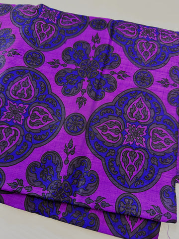 Vintage Fabric 80s? Thai Silk Intense Colourway Large Ogees on Purple 95cm Wide