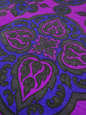 Vintage Fabric 80s? Thai Silk Intense Colourway Large Ogees on Purple 95cm Wide