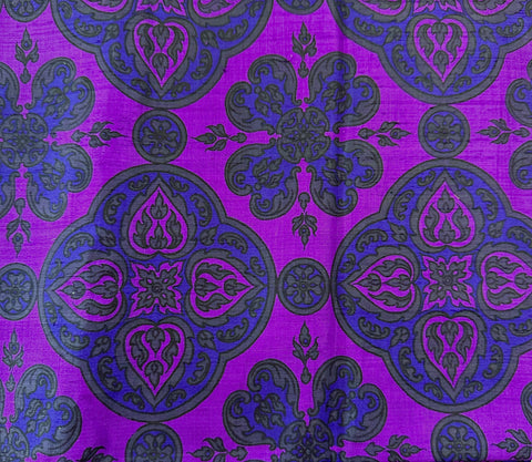Vintage Fabric 80s? Thai Silk Intense Colourway Large Ogees on Purple 95cm Wide
