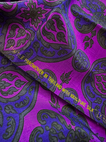 Vintage Fabric 80s? Thai Silk Intense Colourway Large Ogees on Purple 95cm Wide