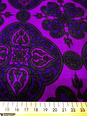 Vintage Fabric 80s? Thai Silk Intense Colourway Large Ogees on Purple 95cm Wide