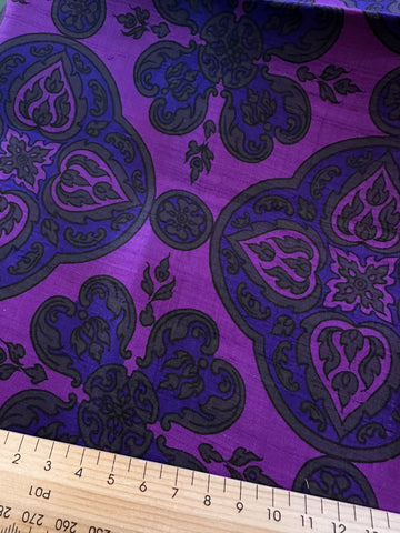 Vintage Fabric 80s? Thai Silk Intense Colourway Large Ogees on Purple 95cm Wide