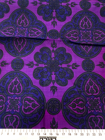 Vintage Fabric 80s? Thai Silk Intense Colourway Large Ogees on Purple 95cm Wide