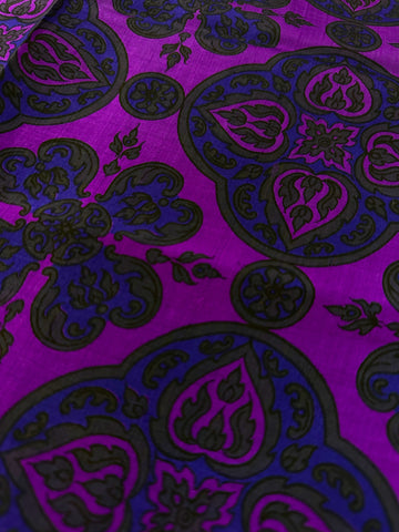Vintage Fabric 80s? Thai Silk Intense Colourway Large Ogees on Purple 95cm Wide
