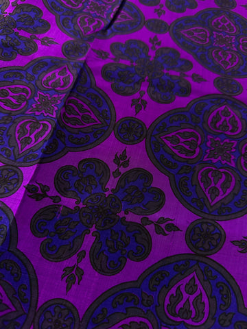 Vintage Fabric 80s? Thai Silk Intense Colourway Large Ogees on Purple 95cm Wide