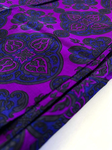 Vintage Fabric 80s? Thai Silk Intense Colourway Large Ogees on Purple 95cm Wide
