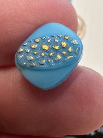 THREE BUTTONS LEFT: Vintage MCM 1950s Sky Blue Glass Buttons Gold Filigree Shank c. 12mm