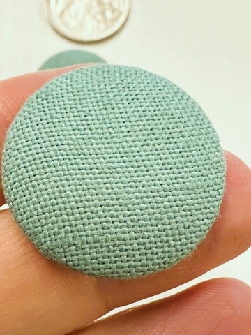 ONE PAIR: Vintage? Buttons Plain Turquoise Fabric Covered Shank c.29mm Wide
