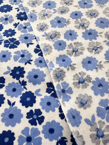 Vintage Fabric 1980s Lightly Brushed Cotton Blue Flowers on White 90cm Wide