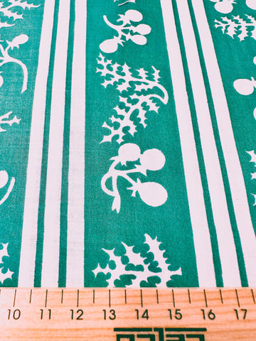 Vintage Fabric Light Weight Crispy Cotton 50s Berries & Leaves Green White 88cm Wide