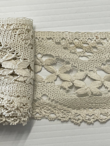 2m LEFT: Vintage Cream Intricate Lace Trim Wide 80mm