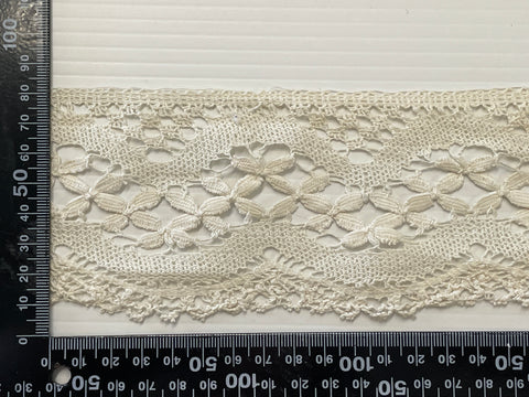 2m LEFT: Vintage Cream Intricate Lace Trim Wide 80mm