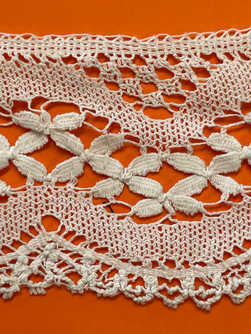 2m LEFT: Vintage Cream Intricate Lace Trim Wide 80mm