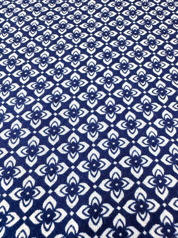 REMNANT Vintage Fabric 1980s? Light Weight Cotton Simple Navy Blue & White Flower 44cm x 36cm