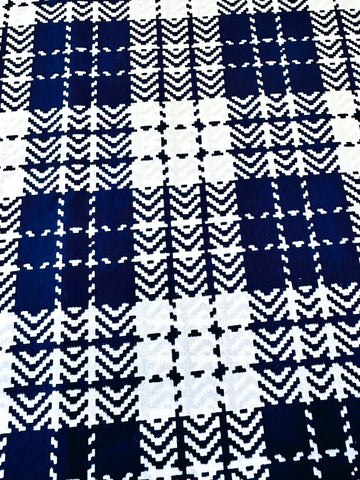 REMNANT Vintage Fabric 1980s Light Weight Cotton Classic Navy Blue & White Check 43cm x 30cm