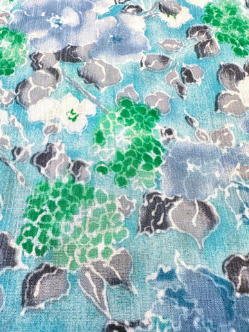 Vintage Fabric 1970s 80s Light Weight Cotton Crinkle Crepe w/ Painterly Floral 90cm Wide
