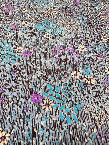 Vintage Fabric 1960s? Light Weight Soft Cotton w/ Dynamic Bright Floral on Black 88cm Wide