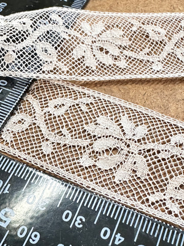 Vintage 50s France French Lace Trim Ecru Delicate Cotton 30mm Wide