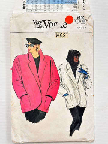 JACKET: Very Easy Vogue Sewing Pattern Mid-80s Size 8-10-12  Complete Unused *9140