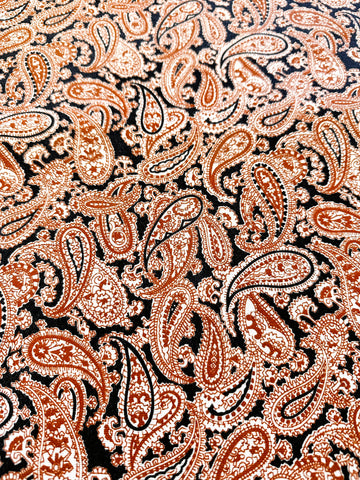 Vintage Fabric 1970s Basket Weave Soft Winter Cotton w/ Retro Brown White Black Paisley 88cm Wide