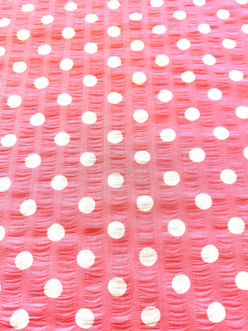 Vintage? Modern? Fabric Lolly Pink & White Spot Cotton Blend Seersucker 110cm Wide