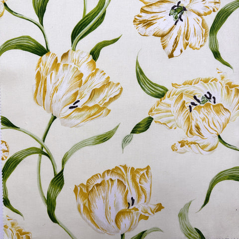 ONE ONLY: Sanderson Cotton Drapery Sampler Dancing Tulips in Primrose / Green 39cm x 40cm