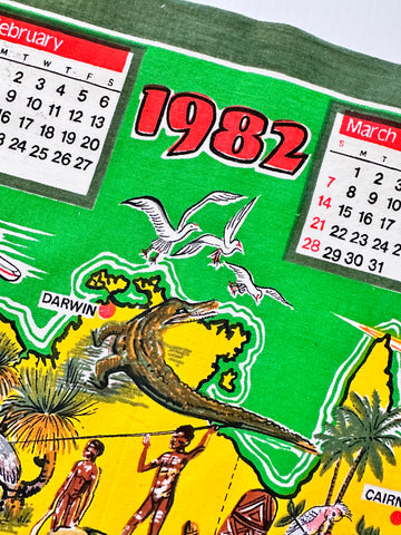 Vintage Cotton Tea Towel 1982 Calendar Australian Attractions 46cm x 74cm