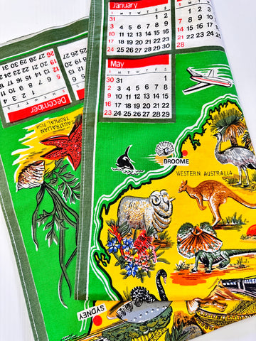 Vintage Cotton Tea Towel 1982 Calendar Australian Attractions 46cm x 74cm