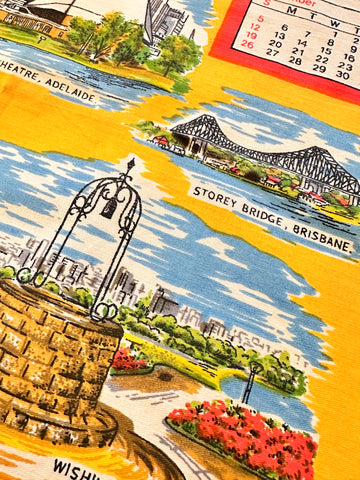 Vintage Cotton Tea Towel 1973 Calendar Australian Attractions 46cm x 74cm