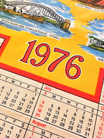 Vintage Cotton Tea Towel 1973 Calendar Australian Attractions 46cm x 74cm