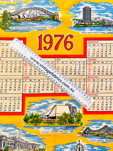 Vintage Cotton Tea Towel 1973 Calendar Australian Attractions 46cm x 74cm