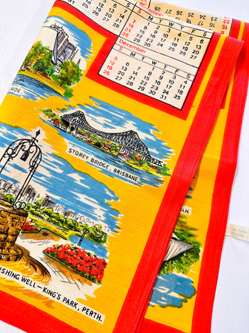 Vintage Cotton Tea Towel 1973 Calendar Australian Attractions 46cm x 74cm