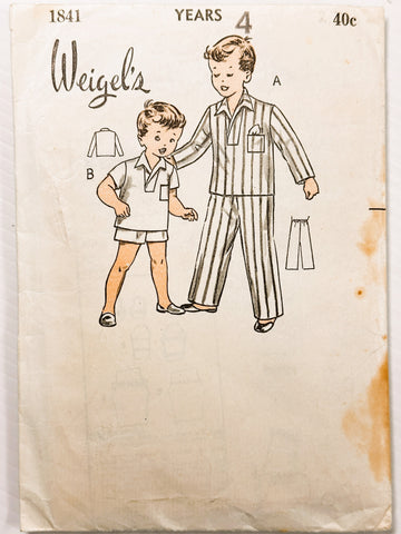 POP-ON PYJAMAS IN TWO LENGTHS: Weigel's Sewing Pattern c. 1950 Size 4 *1841