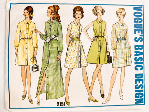 ONE-PIECE DRESS: Vogue Basic Design Sewing Pattern 1969 Size 12 Cut Complete *2151