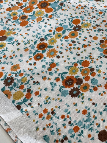 1m LEFT: Modern Fabric Cotton Poplin w/ Retro Small Floral in Warm Browns Blues